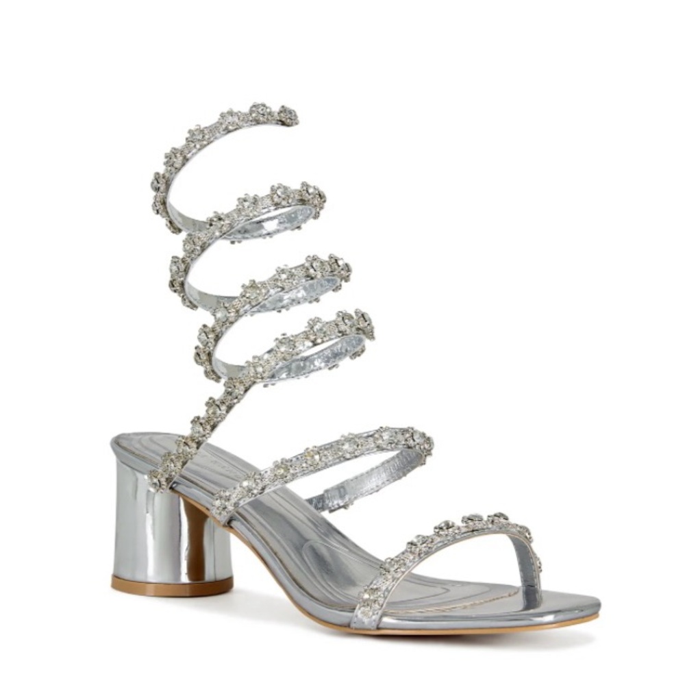 Glamorous Silver Spiral Heels with Crystal Details